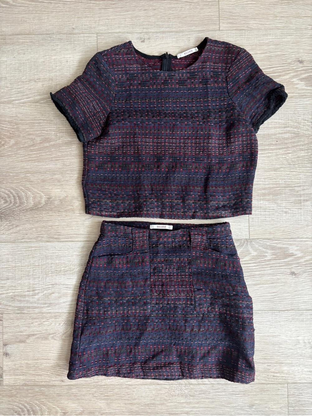 Pull&Bear Navy and Burgundy Textured Dress